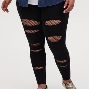 Torrid Distressed Legging with Fishnet Inlay
